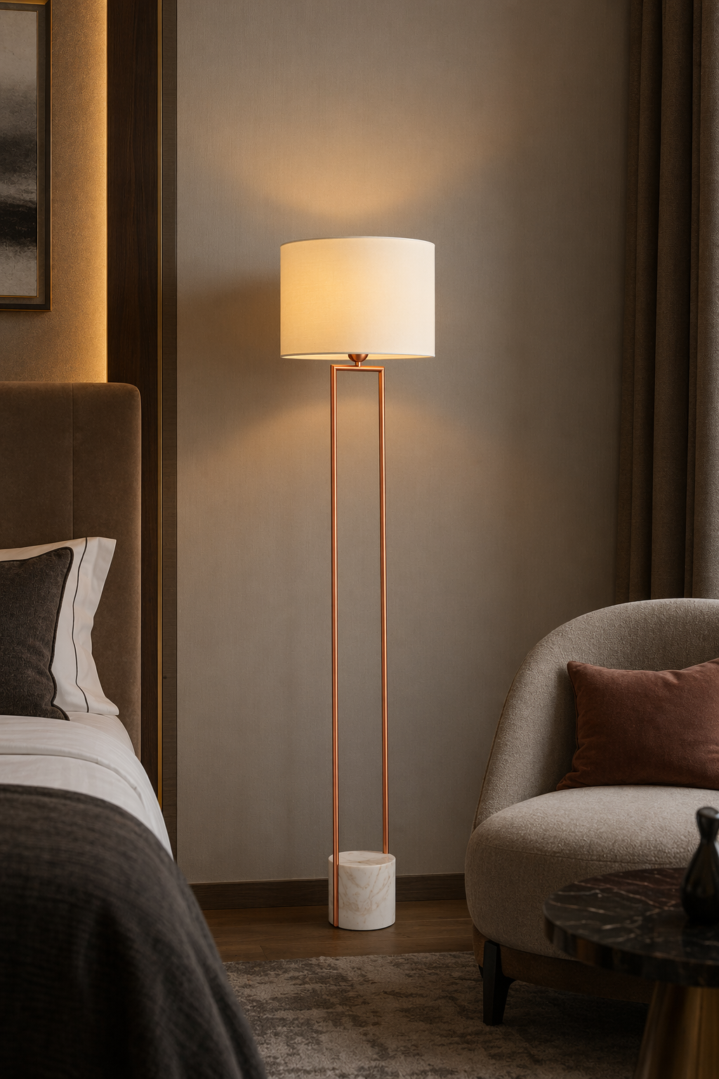 Modern Marble Base Copper Frame Floor Lamp - 06 06-hotel-suite-floor-lamp-wide