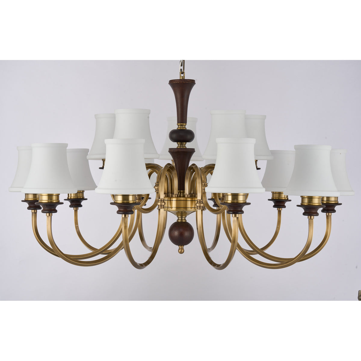 Supplier real photograph of the Kingswell fifteen-light two-tier chandelier complete unlit front view