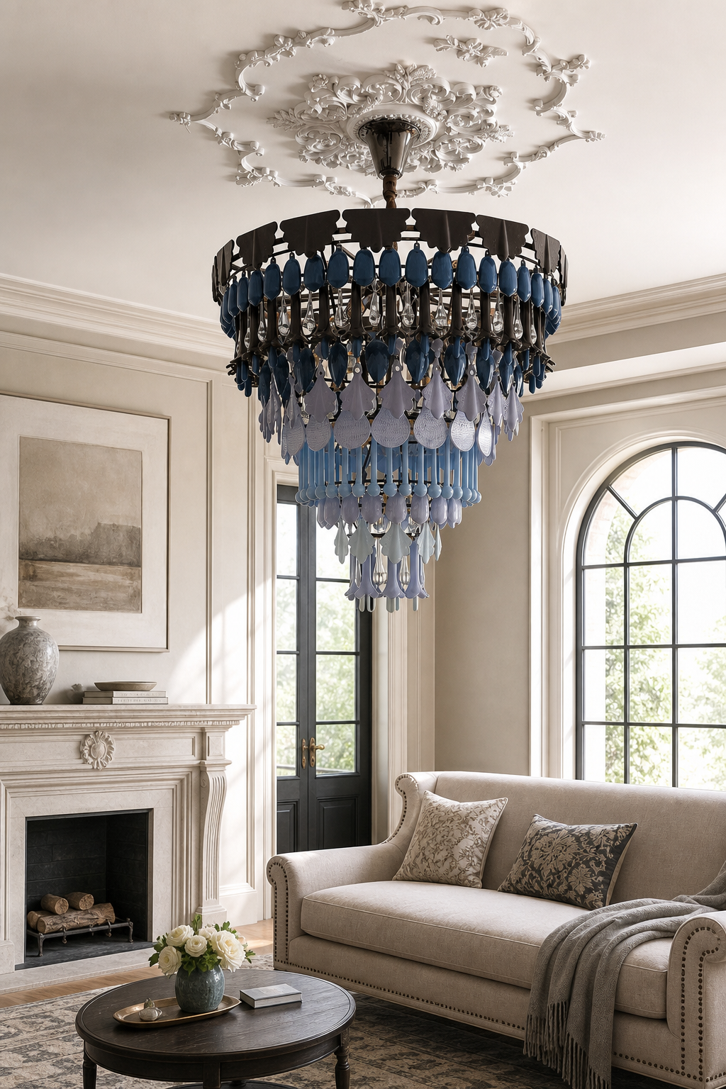 Blue Grey Ceramic Glass Chandelier - 06 06-living-room-daylight-off