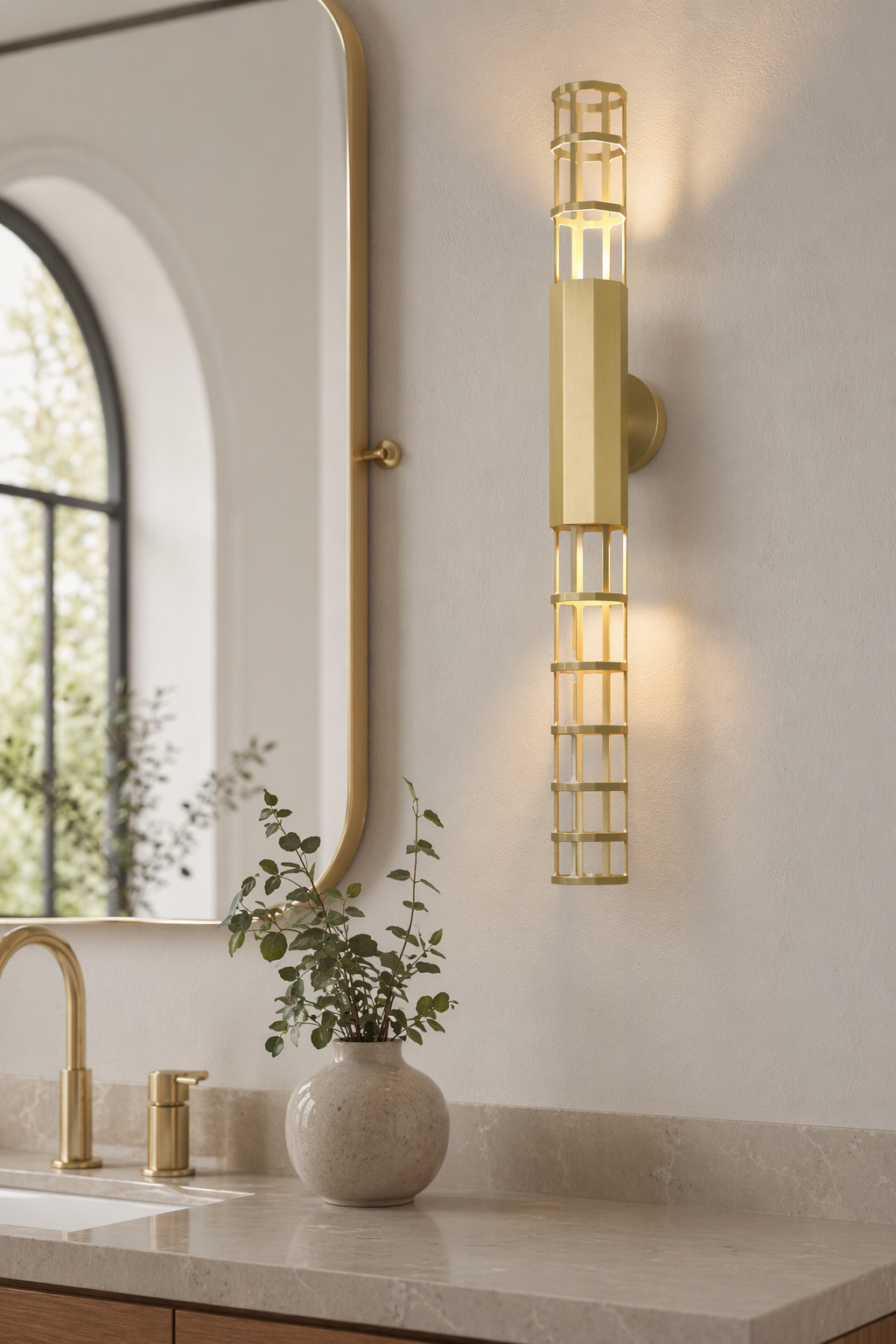 Modern Natural Brass Linear LED Wall Sconce - generated main 06 06-mirror-vanity-wall