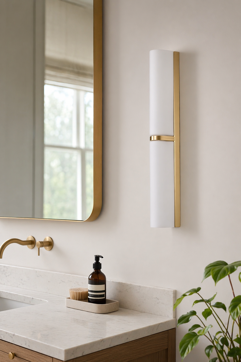 Modern Brushed Brass Milky Glass Wall Sconce - generated main 06 06-mirror-vanity-wall
