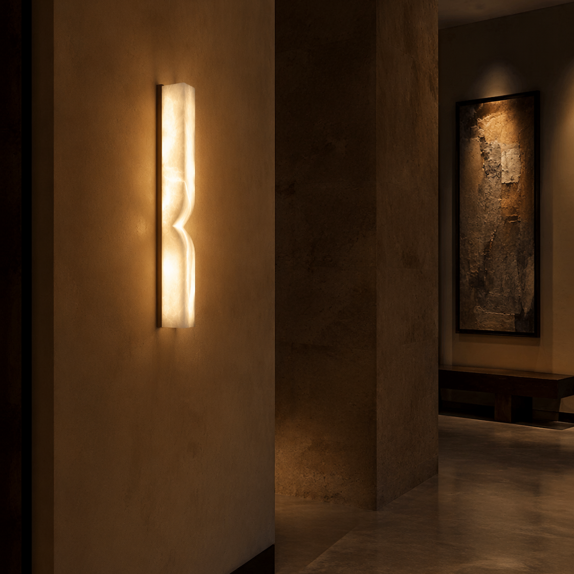 Modern Alabaster Linear Wall Sconce in Natural Brass - product image 04