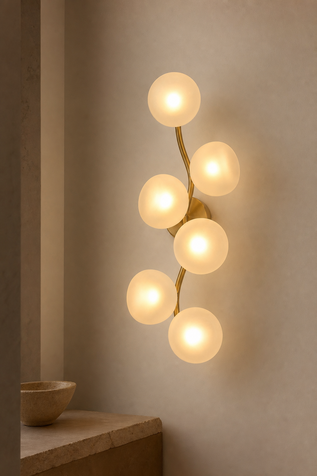 Modern Glass Globe Branch Wall Sconce in Natural Brass - product image 07