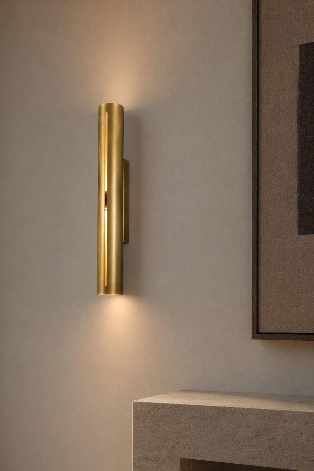 Modern Brass Cylinder LED Wall Sconce in Antique Brass - product image 04