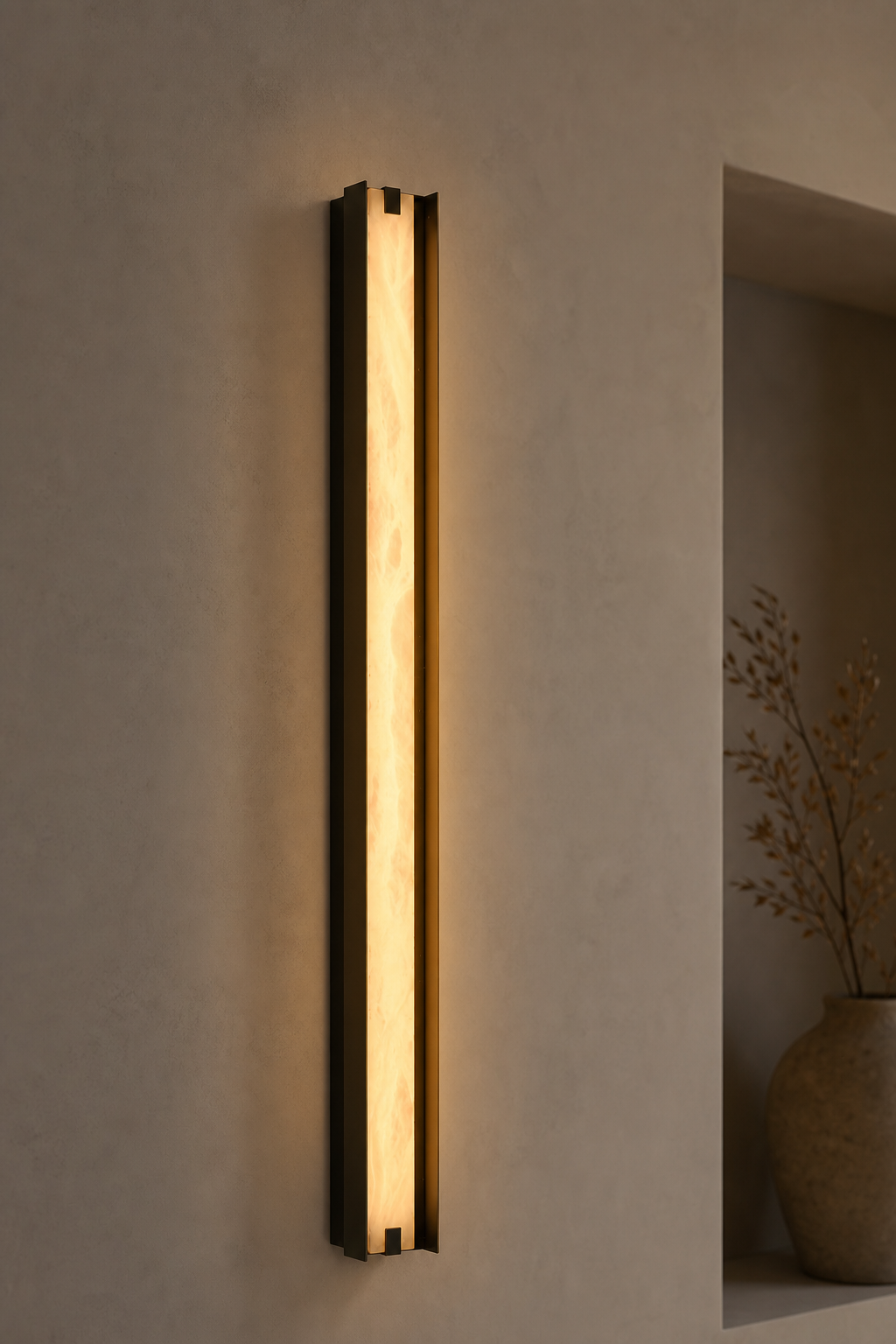 Modern Alabaster Linear Wall Sconce in Antique Brass - product image 06