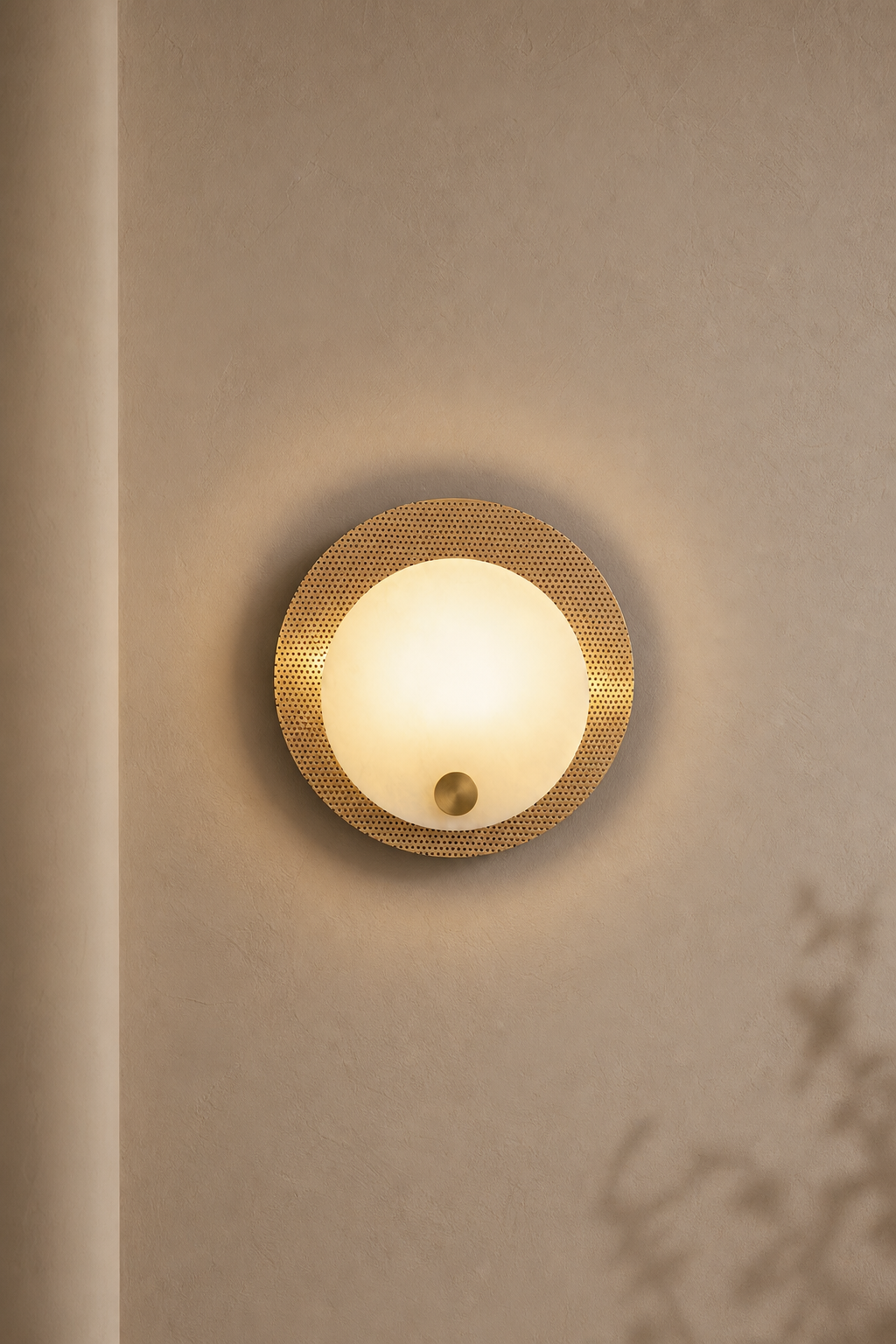 Modern Perforated Copper Alabaster Round Wall Sconce - 06 06-product-front-wall