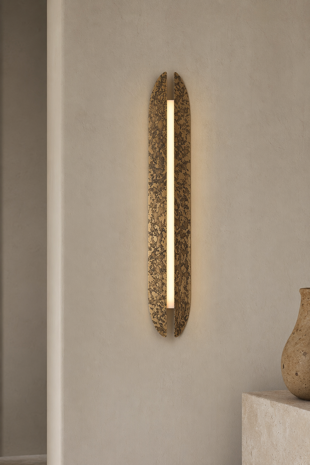 Modern Etched Brass Linear Wall Sconce in Antique Brass - product image 05
