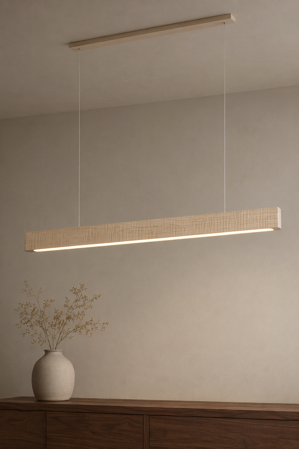 Modern Wood Linear LED Pendant Light - 06 06-product-front-white-ash