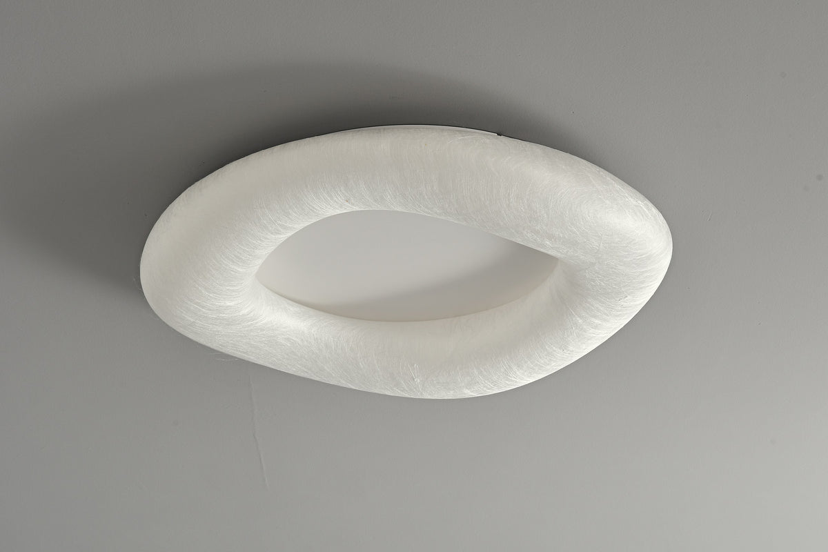 Modern Mulberry Silk Ring Ceiling Light in White - 06 06-product-real-lit-front