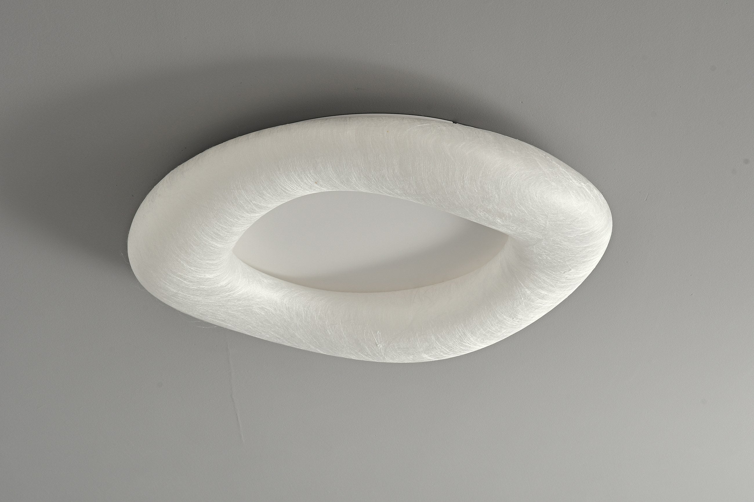 Modern Mulberry Silk Ring Ceiling Light in White - 06 06-product-real-lit-front