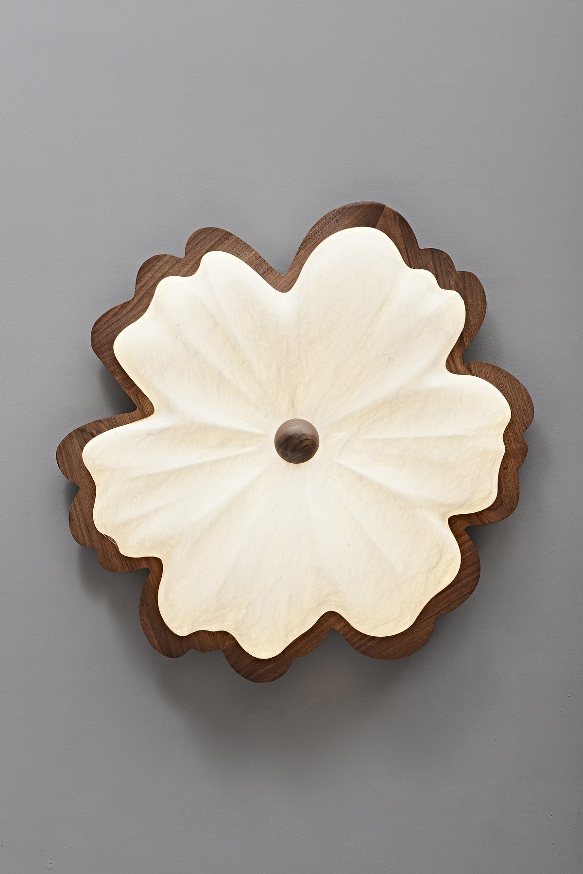 Modern Mulberry Silk Flower Ceiling Light in Walnut and White - 06 06-product-real-room-view