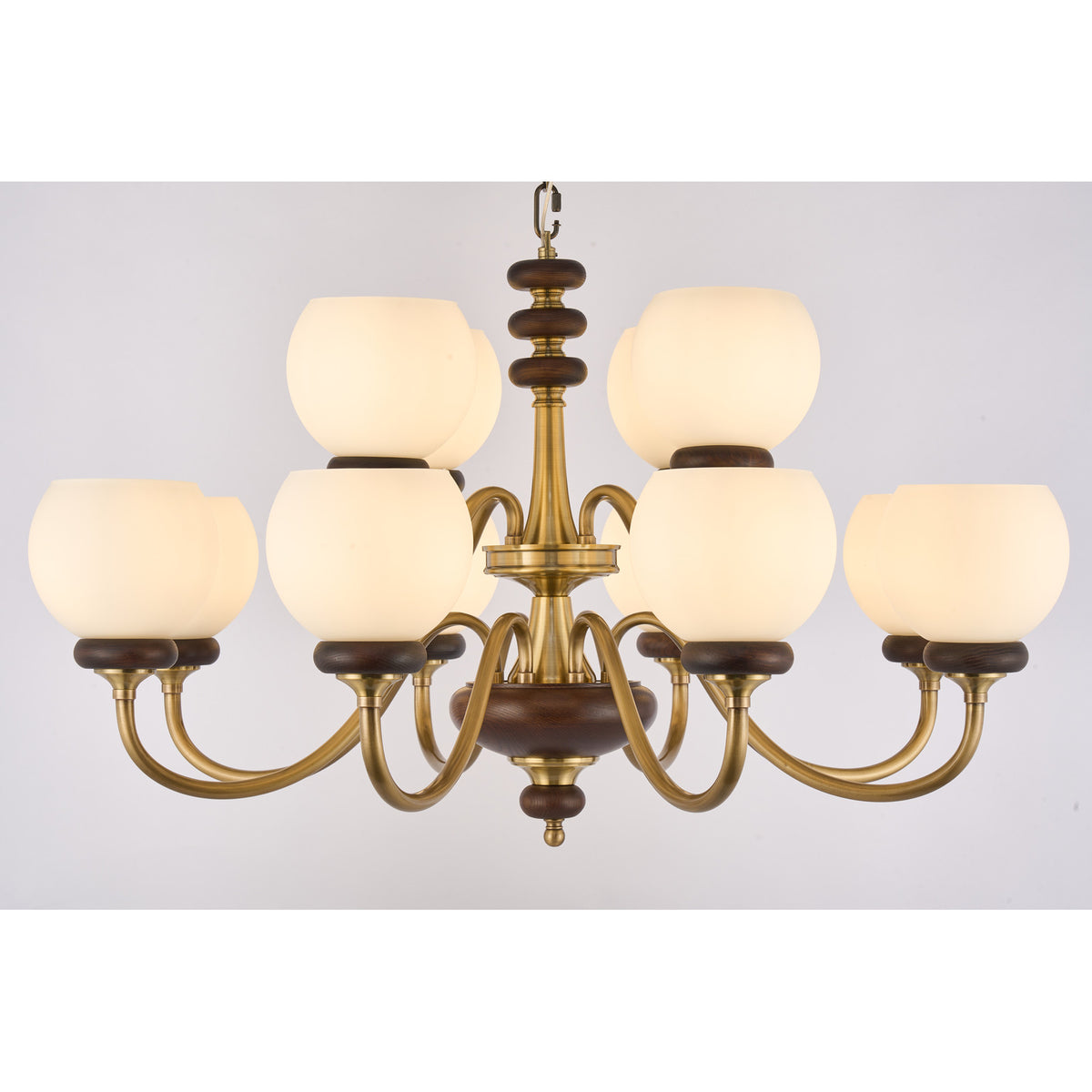 Supplier real photograph of the Ravenelle twelve-light two-tier chandelier complete front view