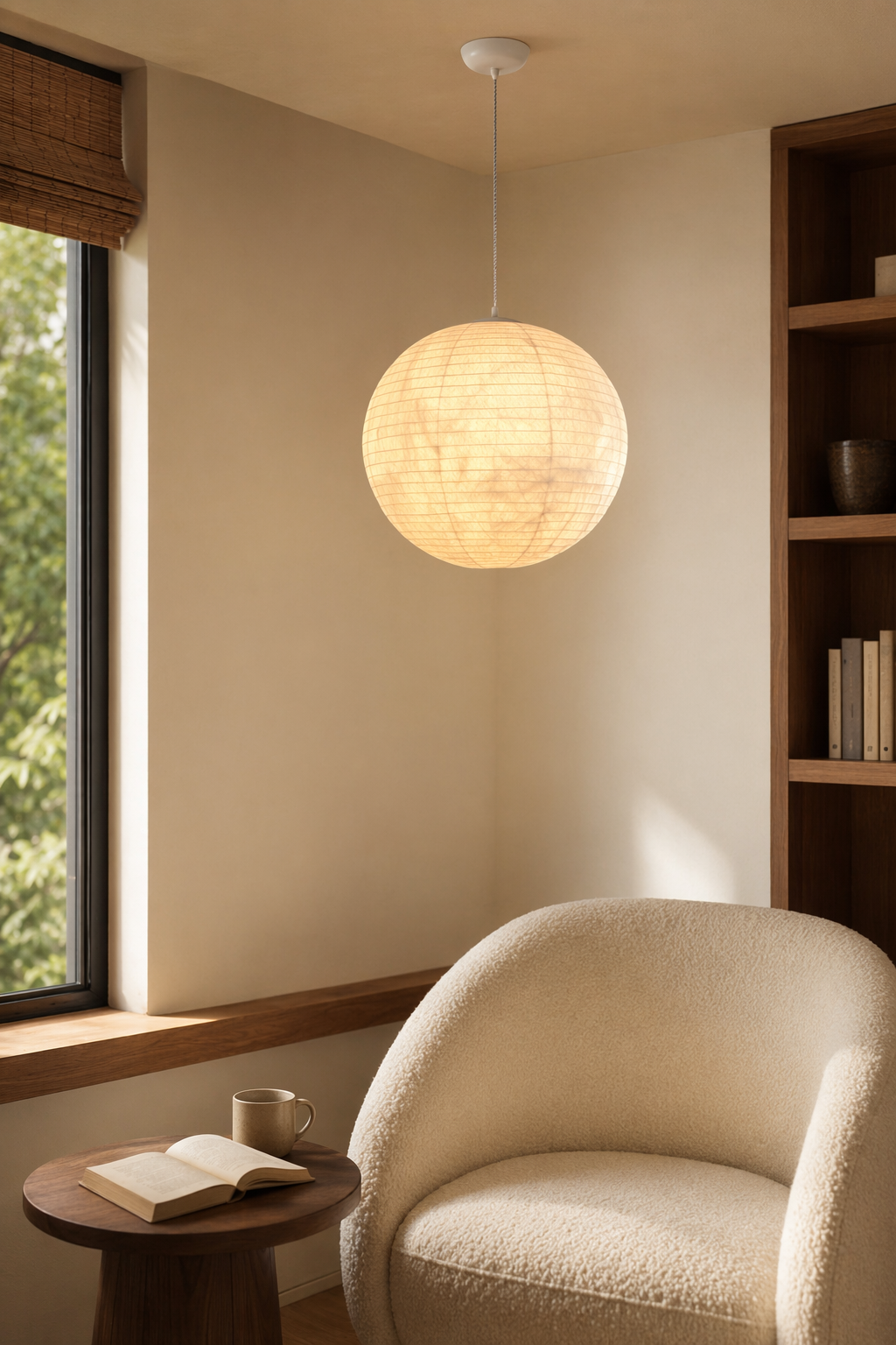 Modern Silk Globe Pendant Light - generated workflow 06 06-reading-corner-daylight