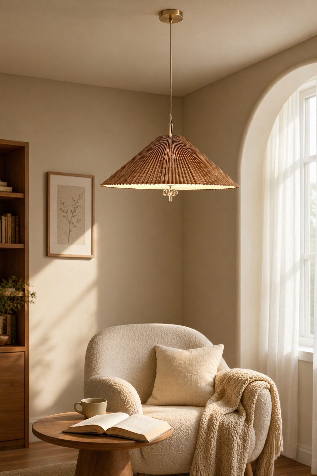 Modern Woven Cone Pendant Light - generated workflow 06 06-reading-corner-daylight