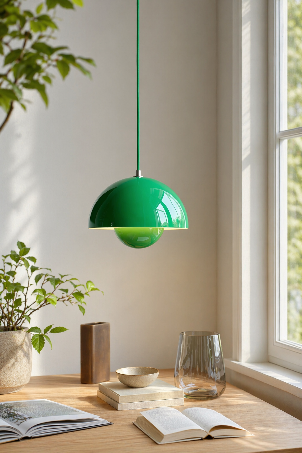 Modern Glossy Dome Pendant Light - 06 06-reading-corner-green