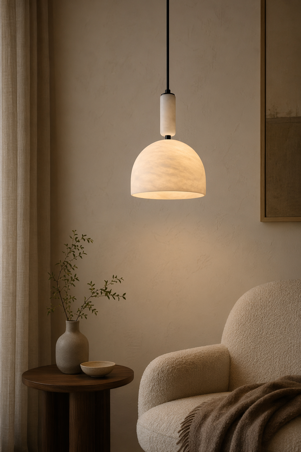 Modern Alabaster Dome Pendant Light in White - product image 06