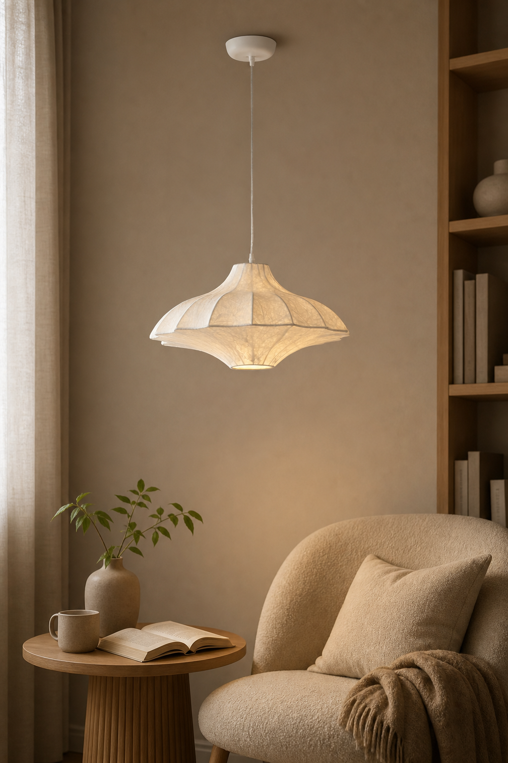 Handmade Mulberry Silk Lotus Pendant Light in White - product image 04
