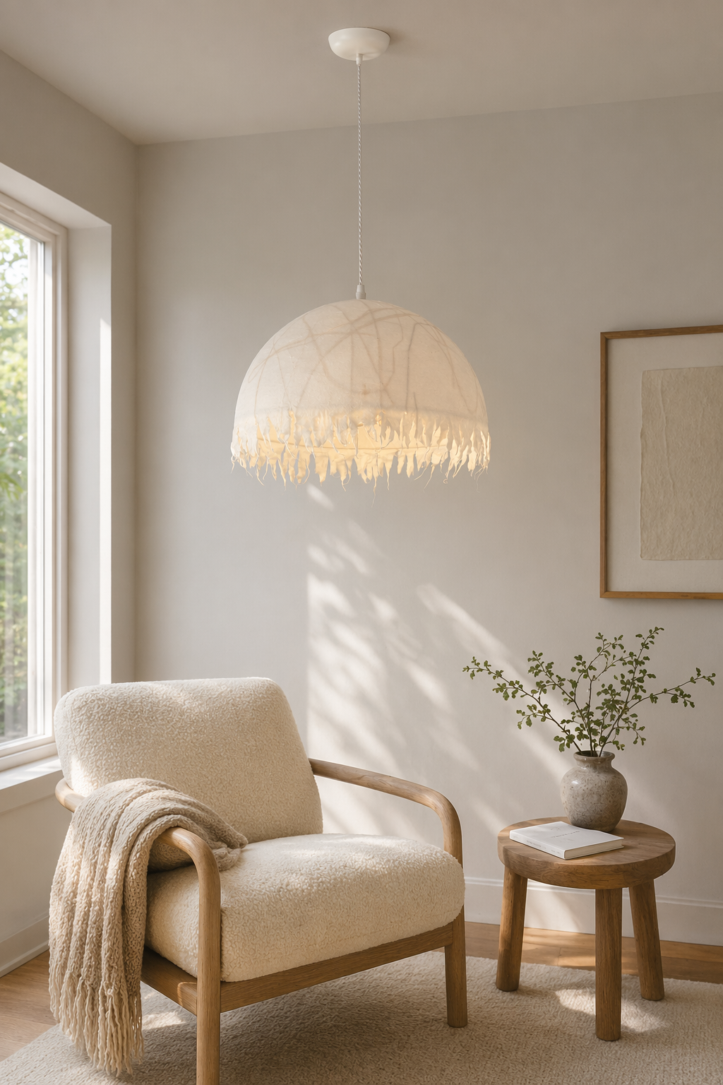 Modern Mulberry Silk Fringe Dome Pendant Light - 06 06-reading-corner
