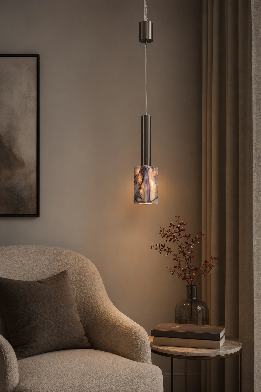 Modern Purple Crystal Cylinder Pendant Light - generated main 06 06-reading-corner