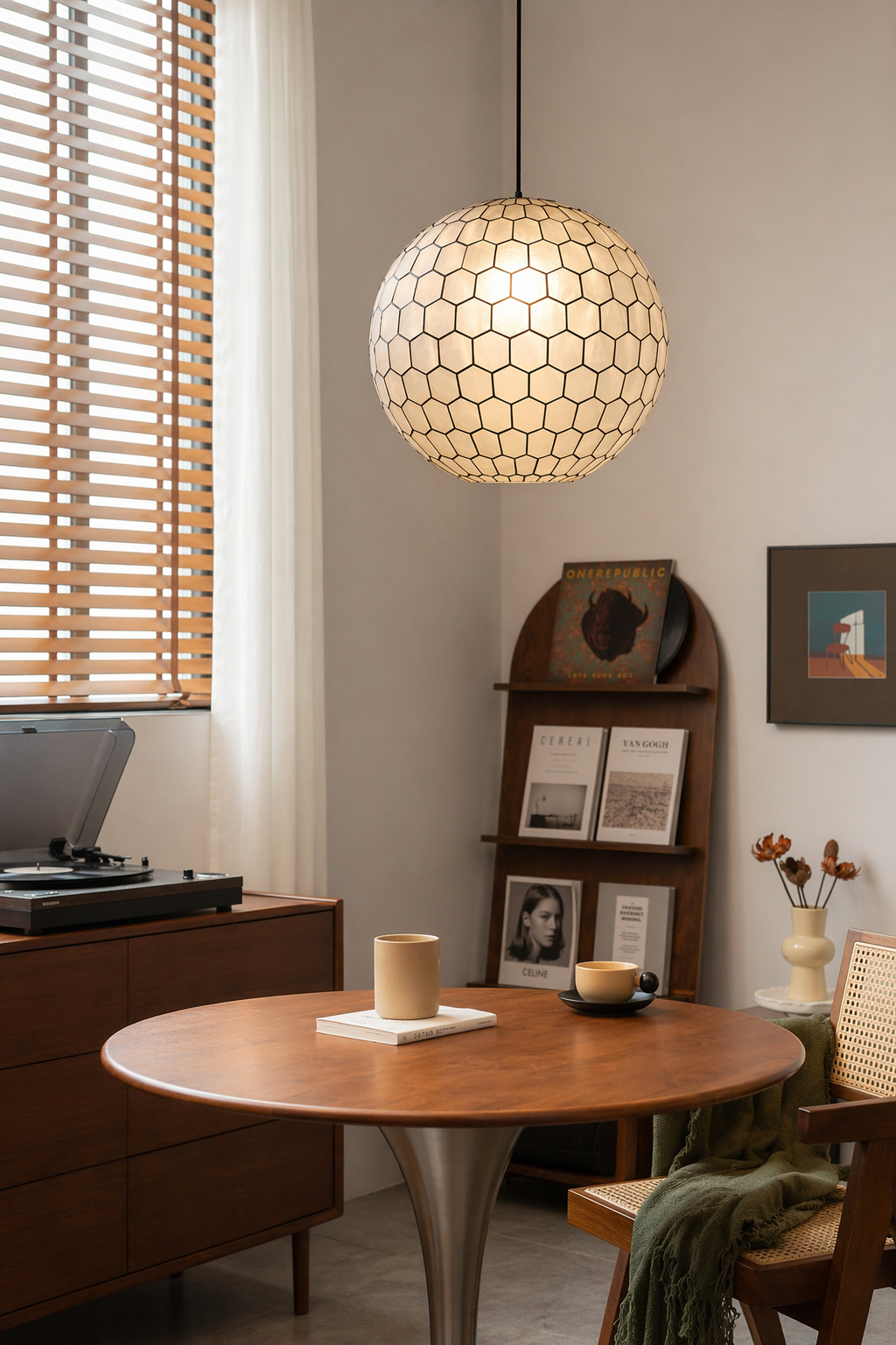 Modern Capiz Honeycomb Globe Pendant Light - 06 06-reading-corner
