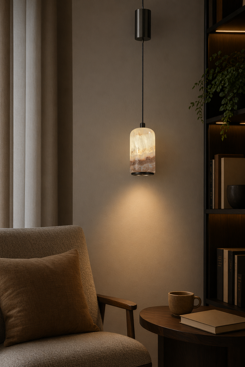 Modern Colorful Stone Cylinder Pendant Light - generated main 06 06-reading-corner