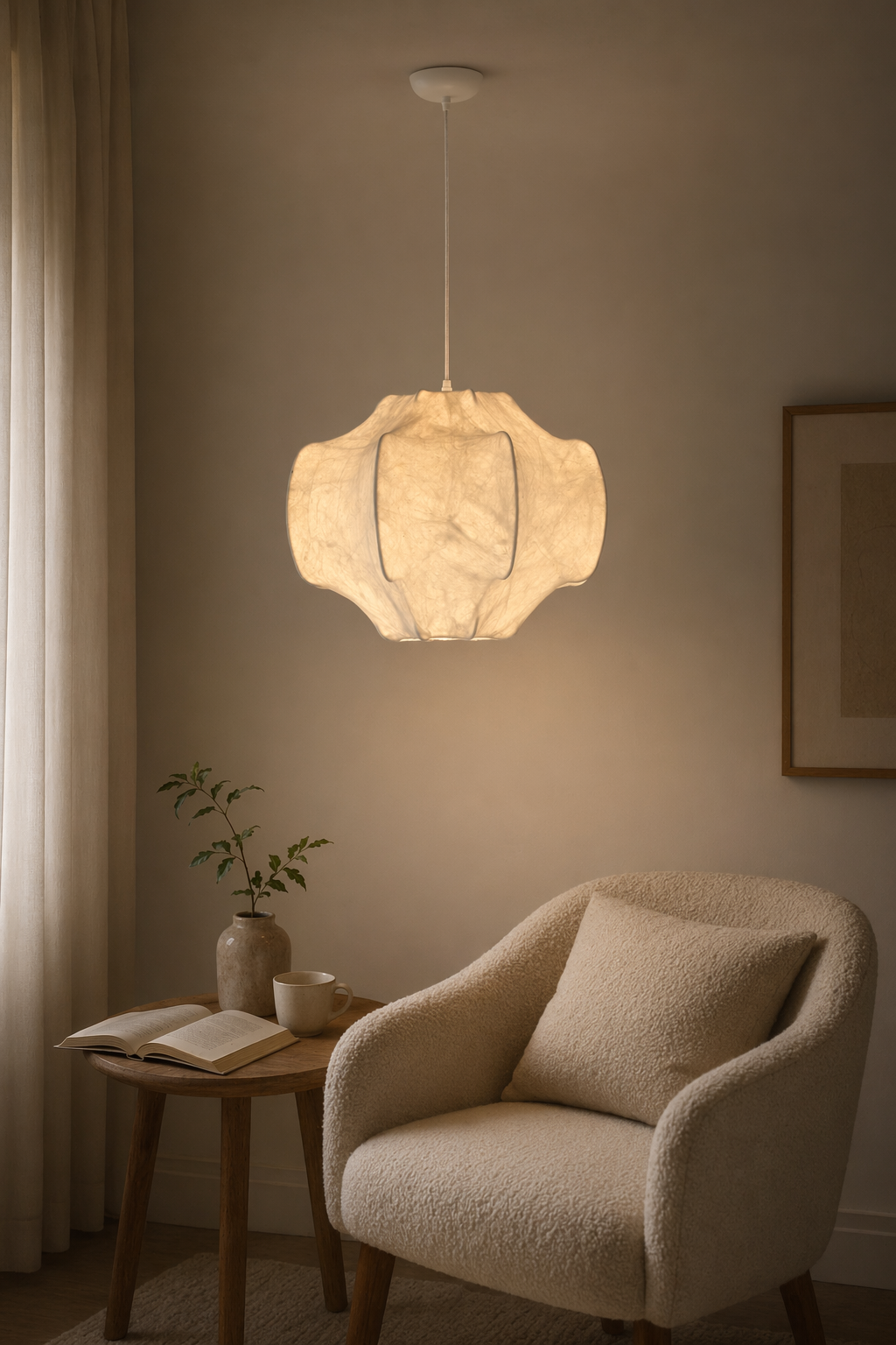 Handmade Mulberry Silk Pendant Light in White - product image 08