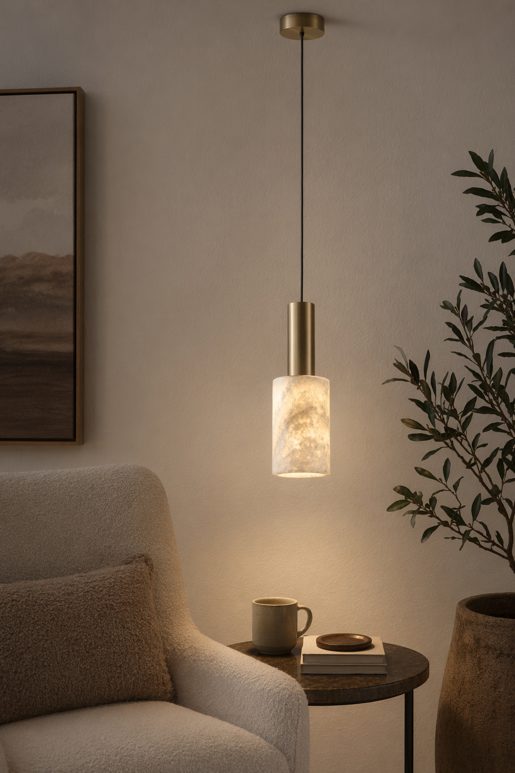 Modern Natural Stone Cylinder Pendant Light - generated main 06 06-reading-corner