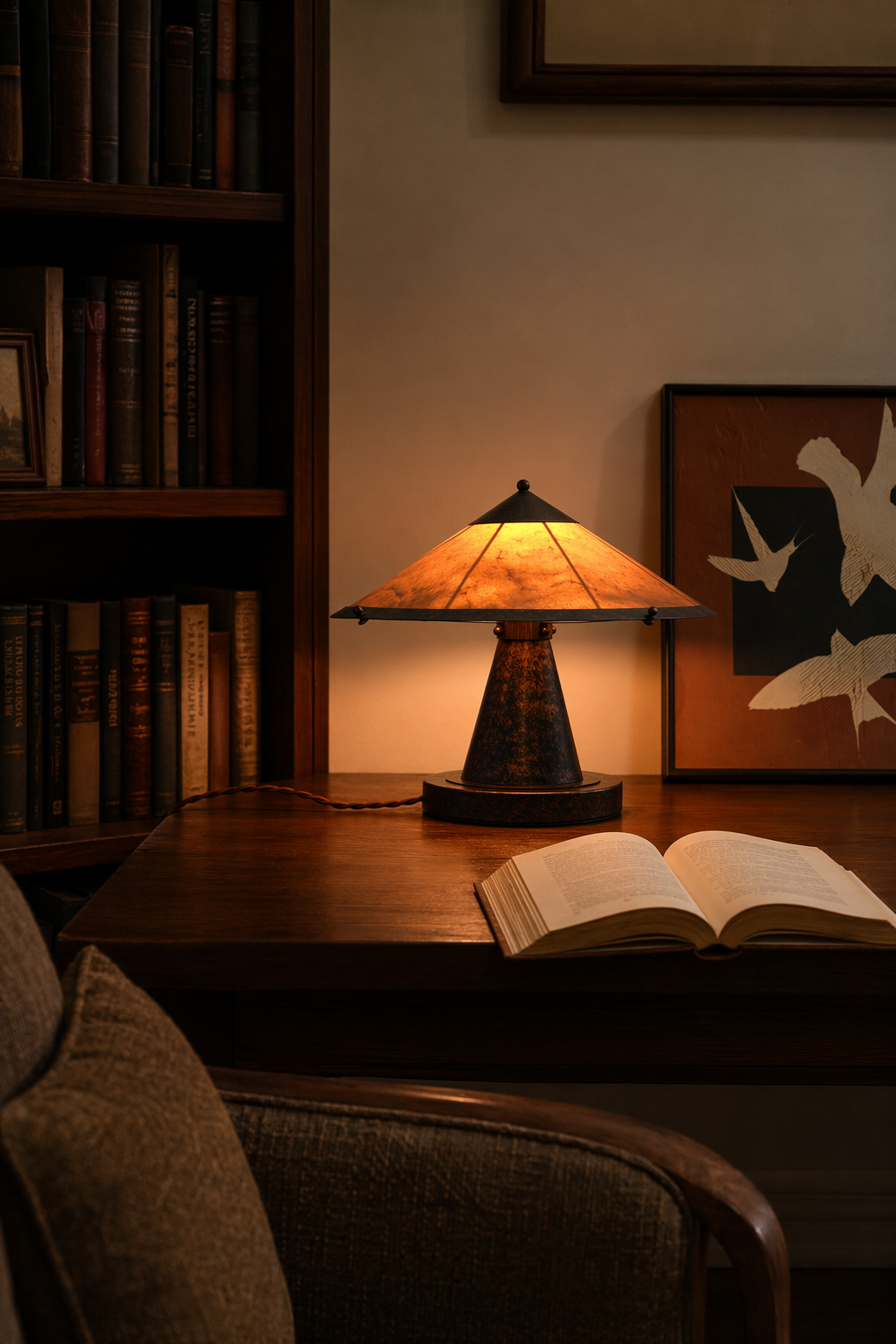 Handcrafted Silk Shade Table Lamp - generated main 06 06-reading-or-study