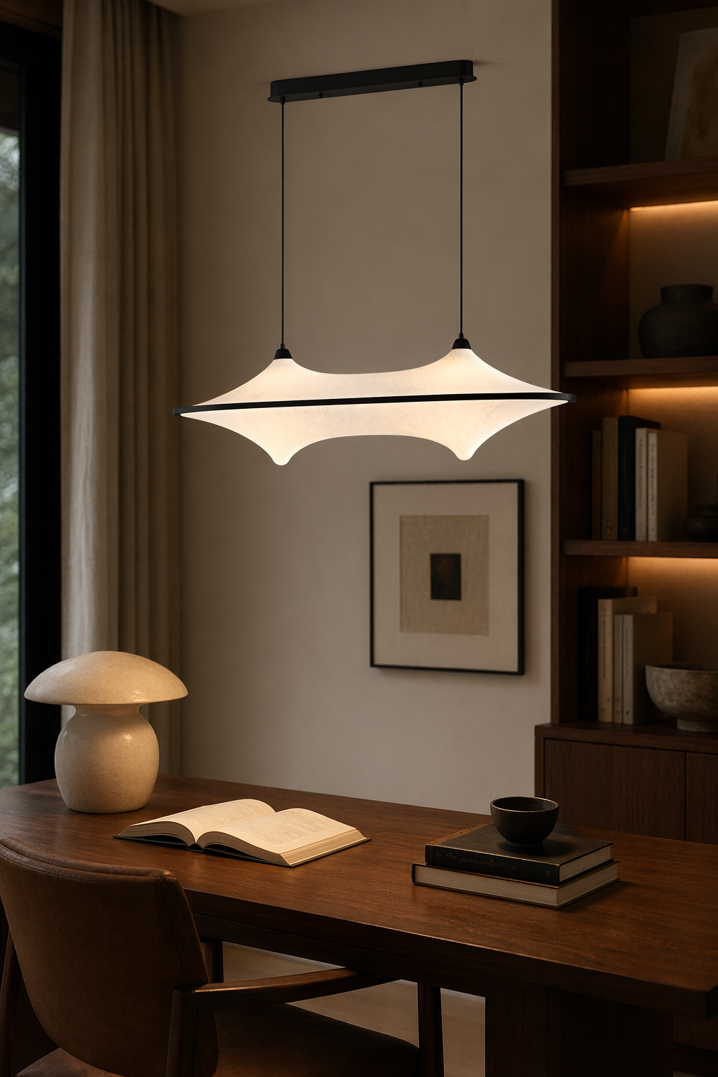 Sculptural Fabric Linear LED Pendant Light - generated main 06 06-reading-or-study