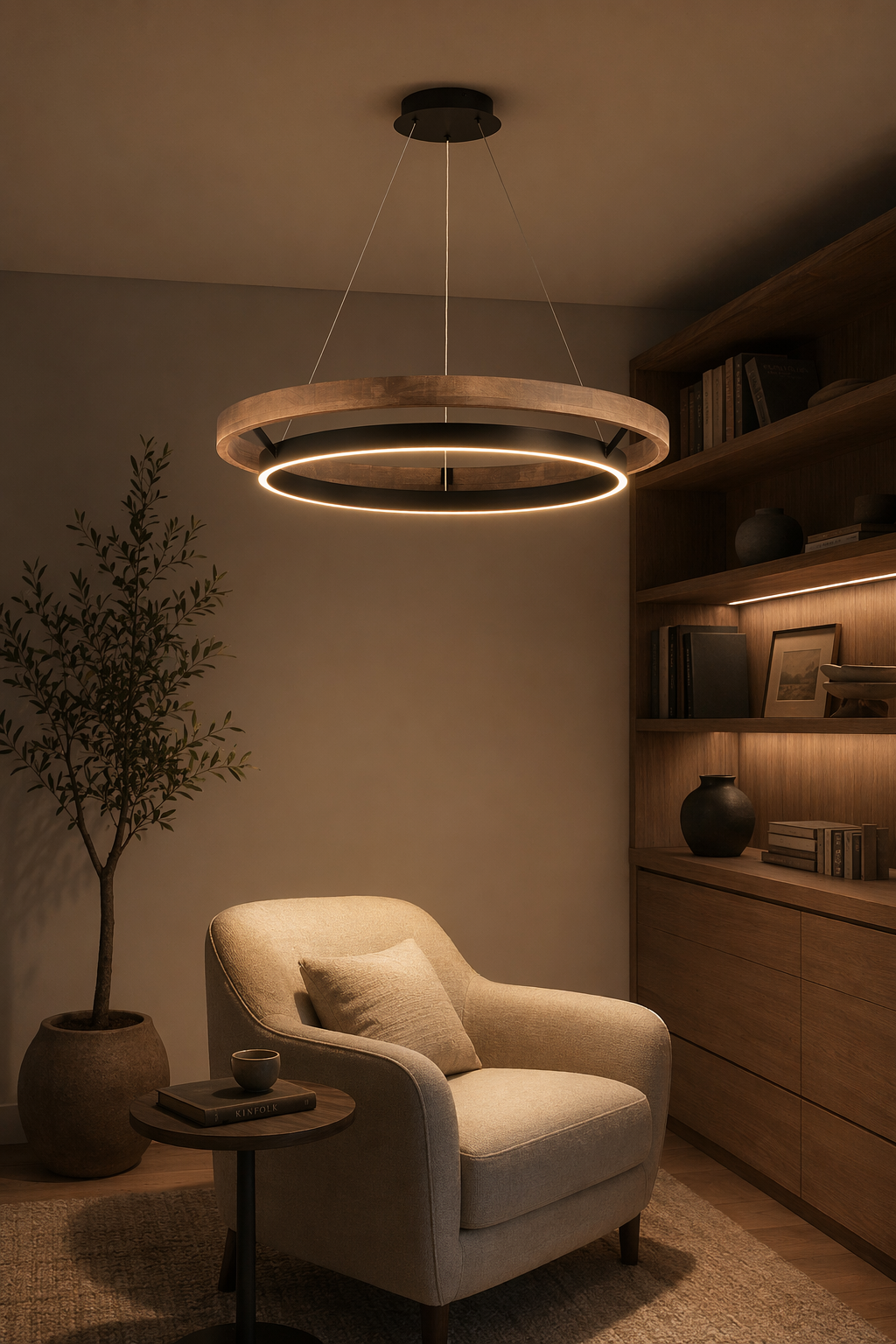 Modern Wood Ring LED Pendant Chandelier - generated main 06 06-reading-or-study