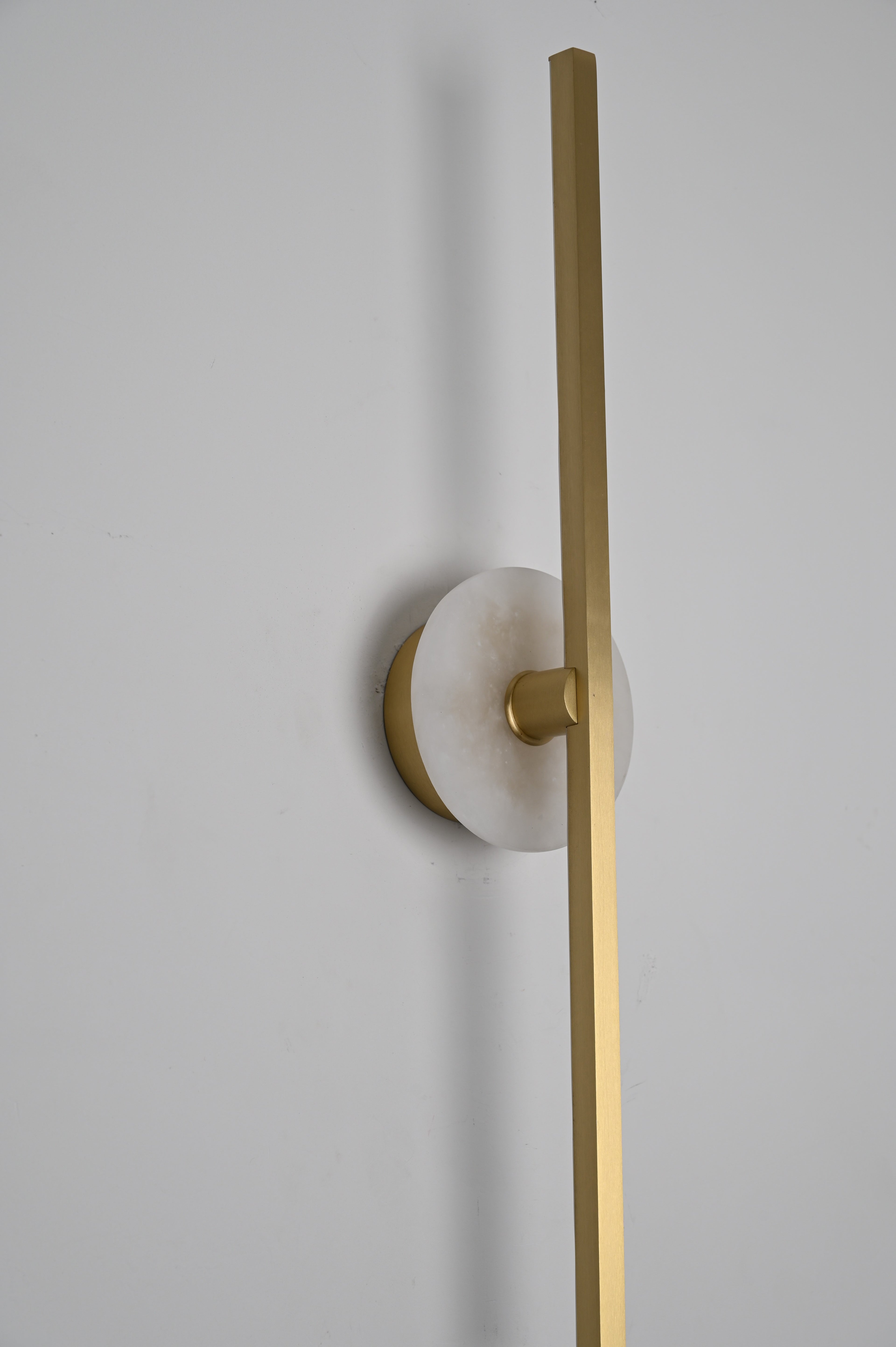 Modern Stone Disc Linear Wall Sconce in Natural Brass - 06 06-real-front-detail