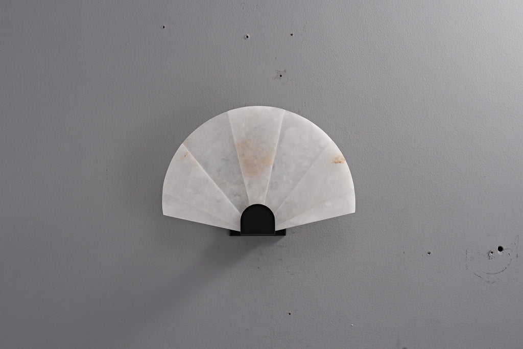Modern Snowflake Alabaster Fan Wall Sconce in Matte Black - 06 06-real-front-off
