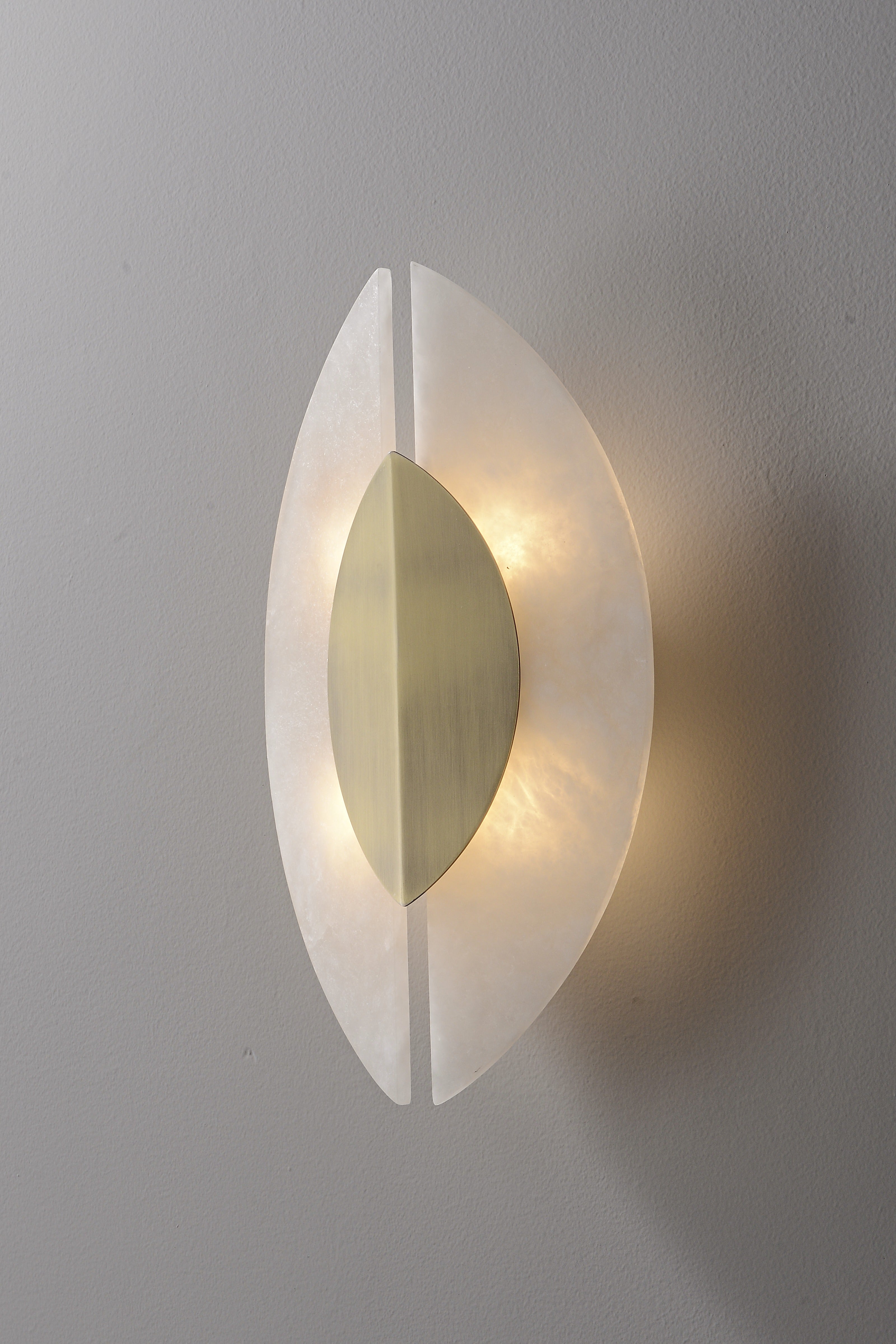 Modern Spanish Alabaster Leaf Wall Sconce in Antique Brass - 06 06-real-glow-angle