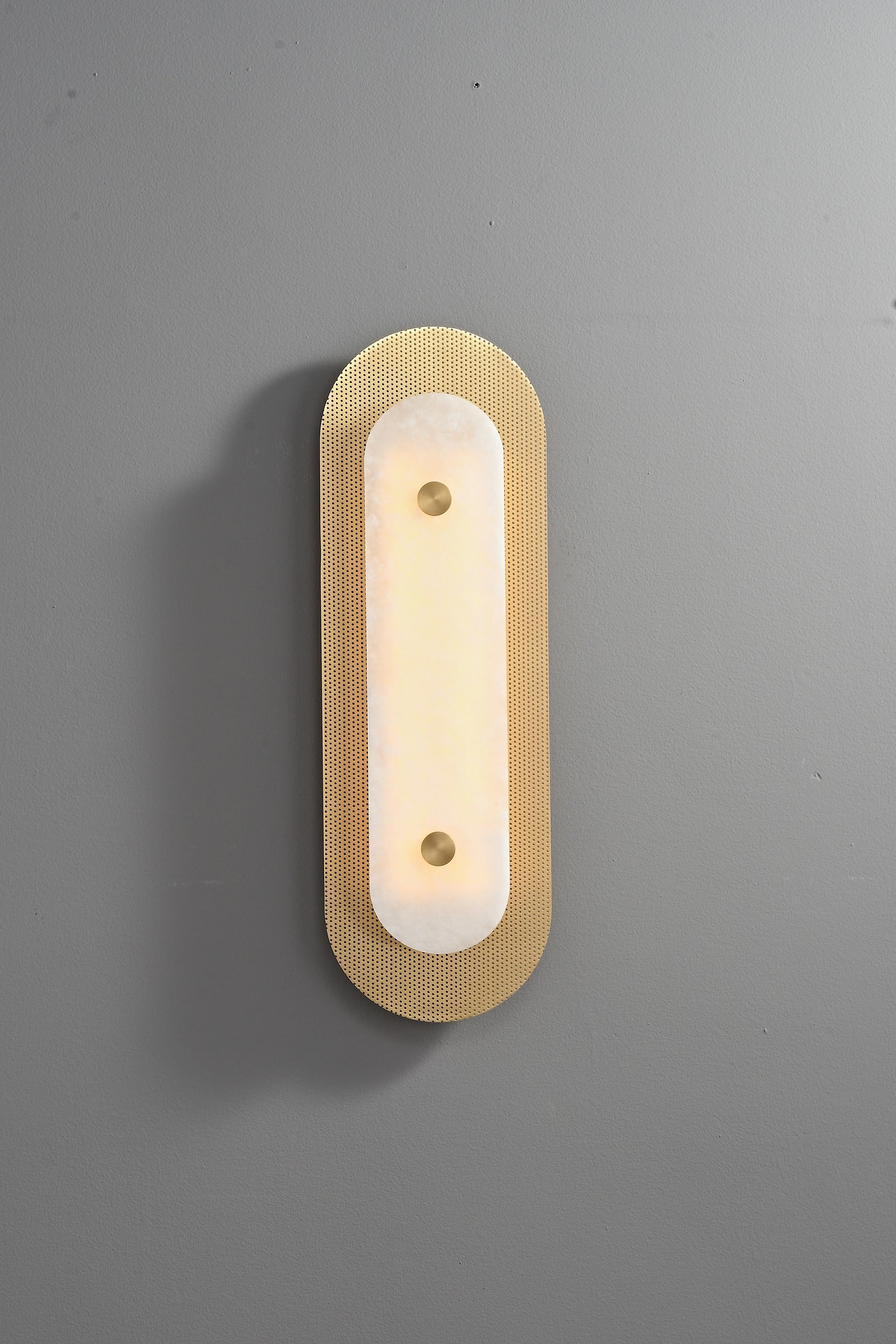 Modern Brass Marble Oval LED Wall Sconce - 19 06-real-long-brass-wall-sconce-front-unlit