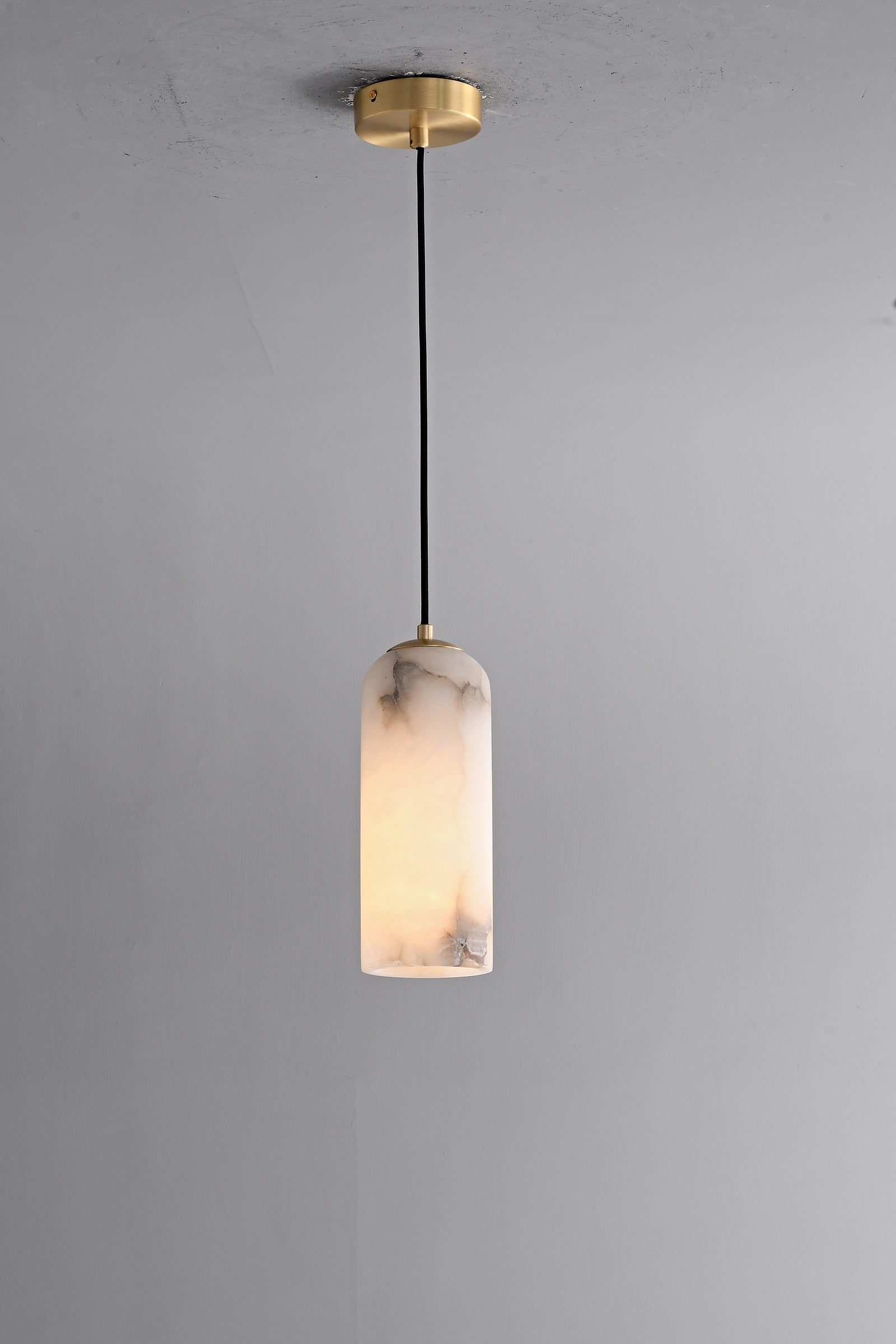 Modern Brass Marble Cylinder Pendant Light - 17 06-real-marble-cylinder-pendant-front-unlit