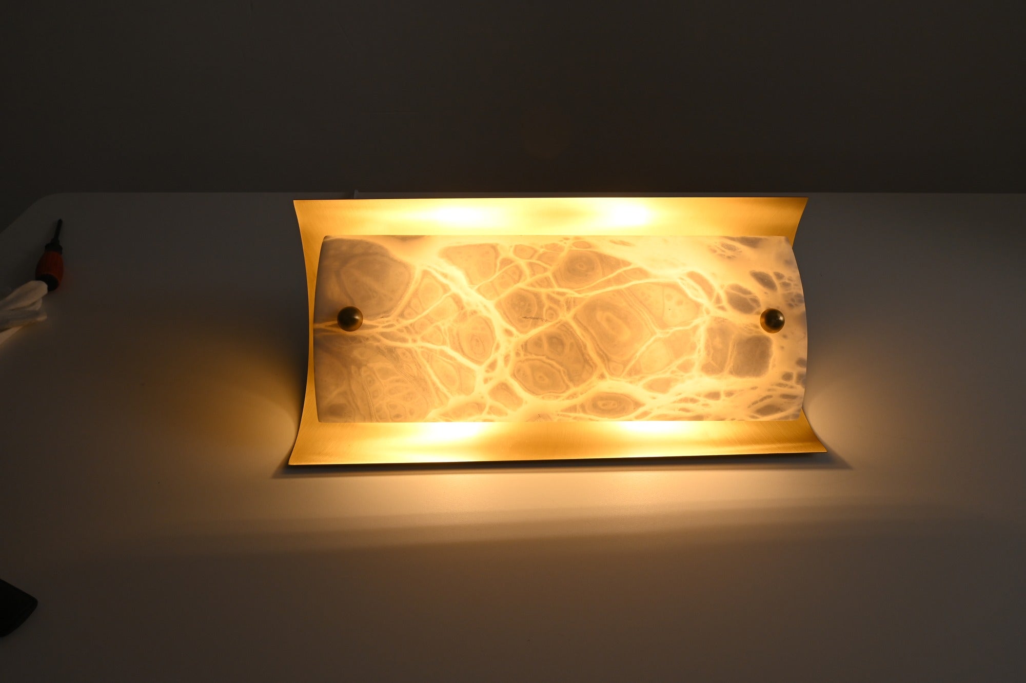 Modern Spanish Alabaster Rectangular Wall Sconce in Natural Brass - 06 real photo 1