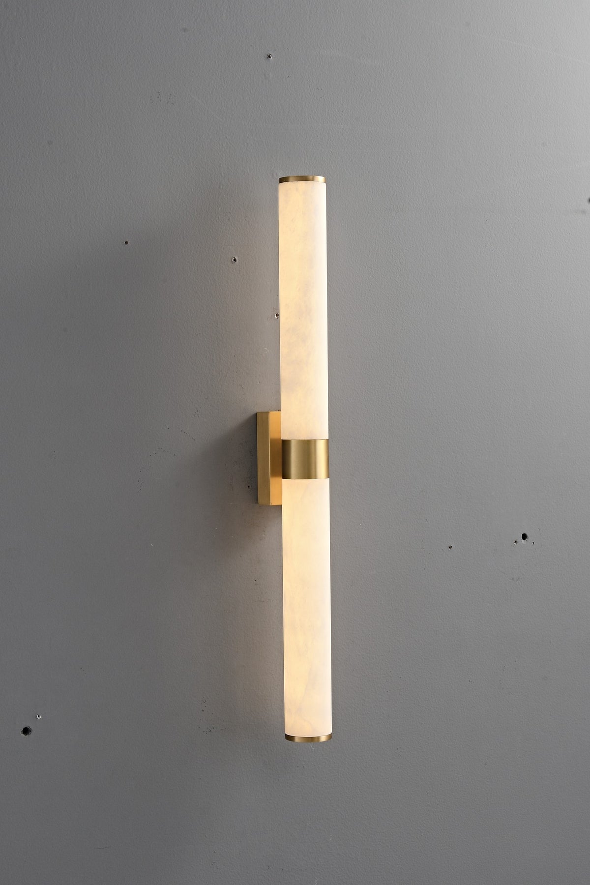 Modern Snowflake Alabaster Cylinder Wall Sconce in Natural Brass - 06 real photo 2