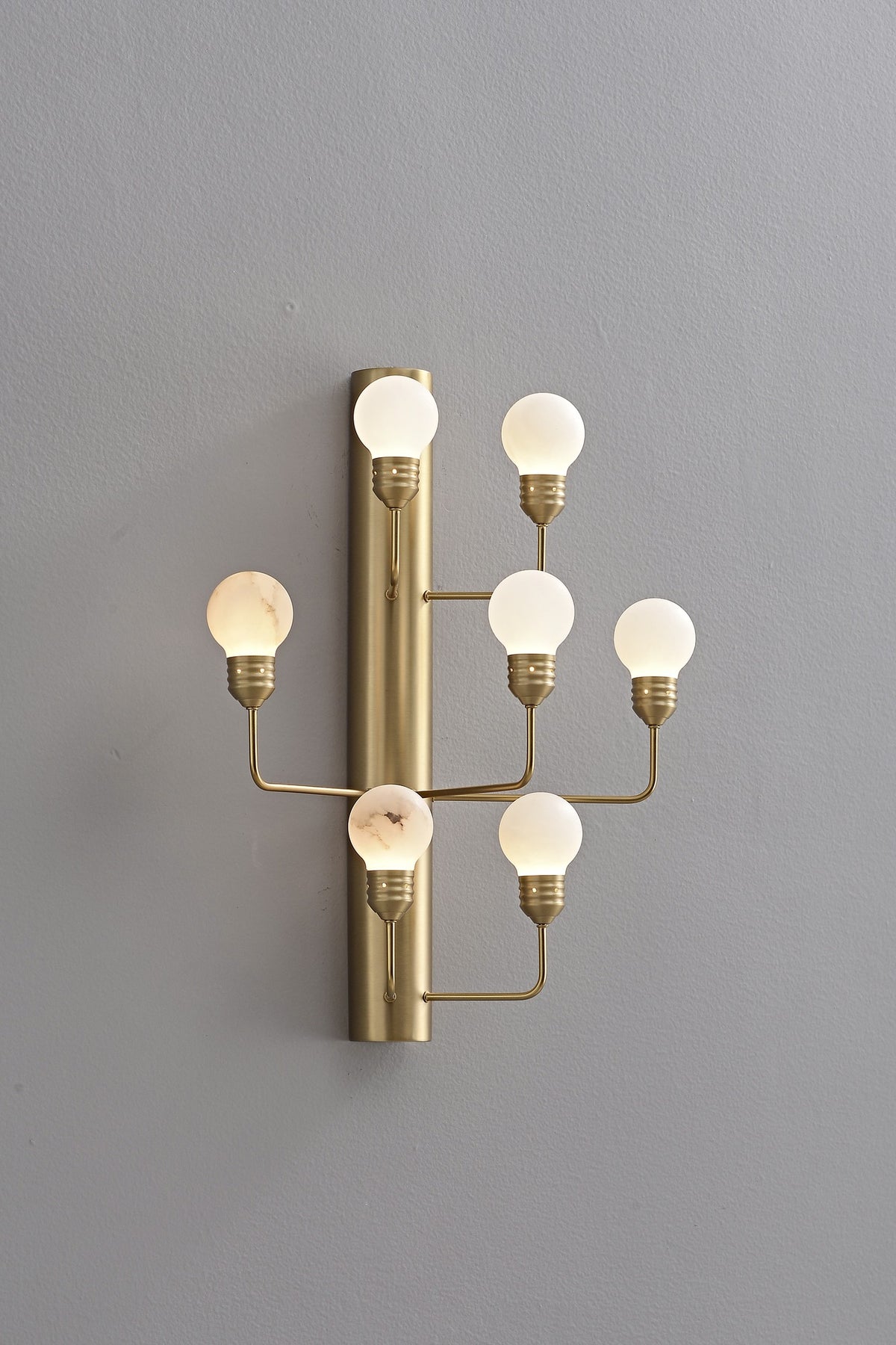 Modern Alabaster Wall Sconce in Natural Brass - 06 real photo 2