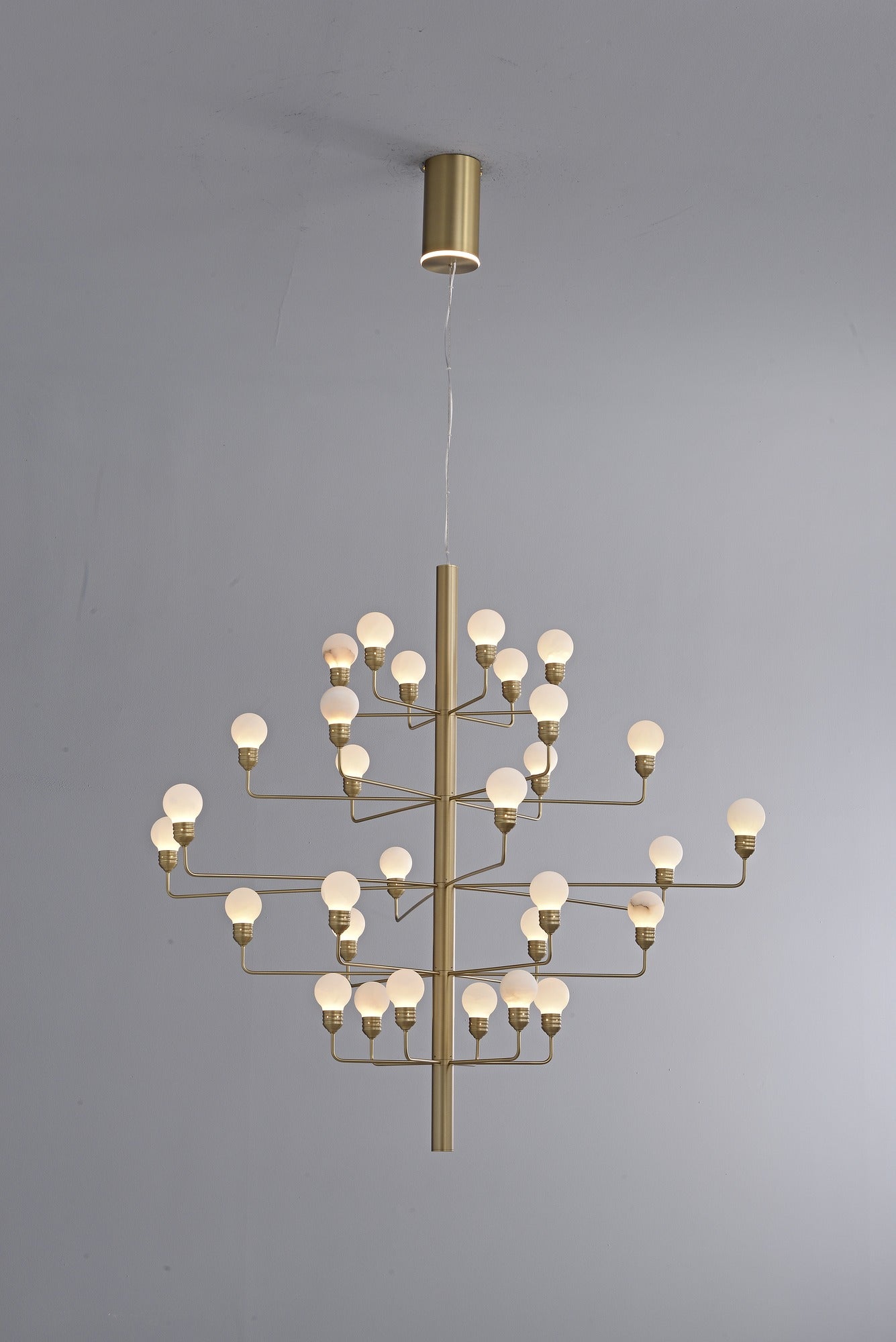 Modern Spanish Alabaster Branch Chandelier in Natural Brass - 06 real photo 2