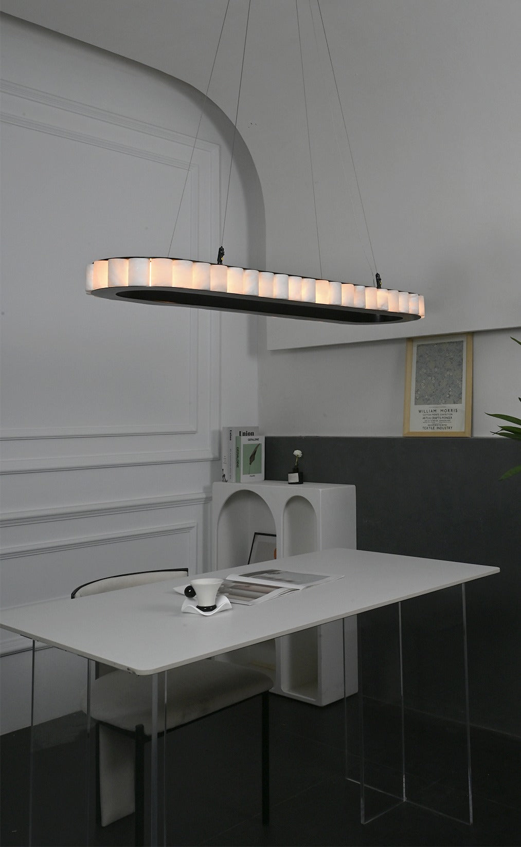 Modern Alabaster Linear Island Chandelier in Matte Black - 17 06-real-product-lit-front