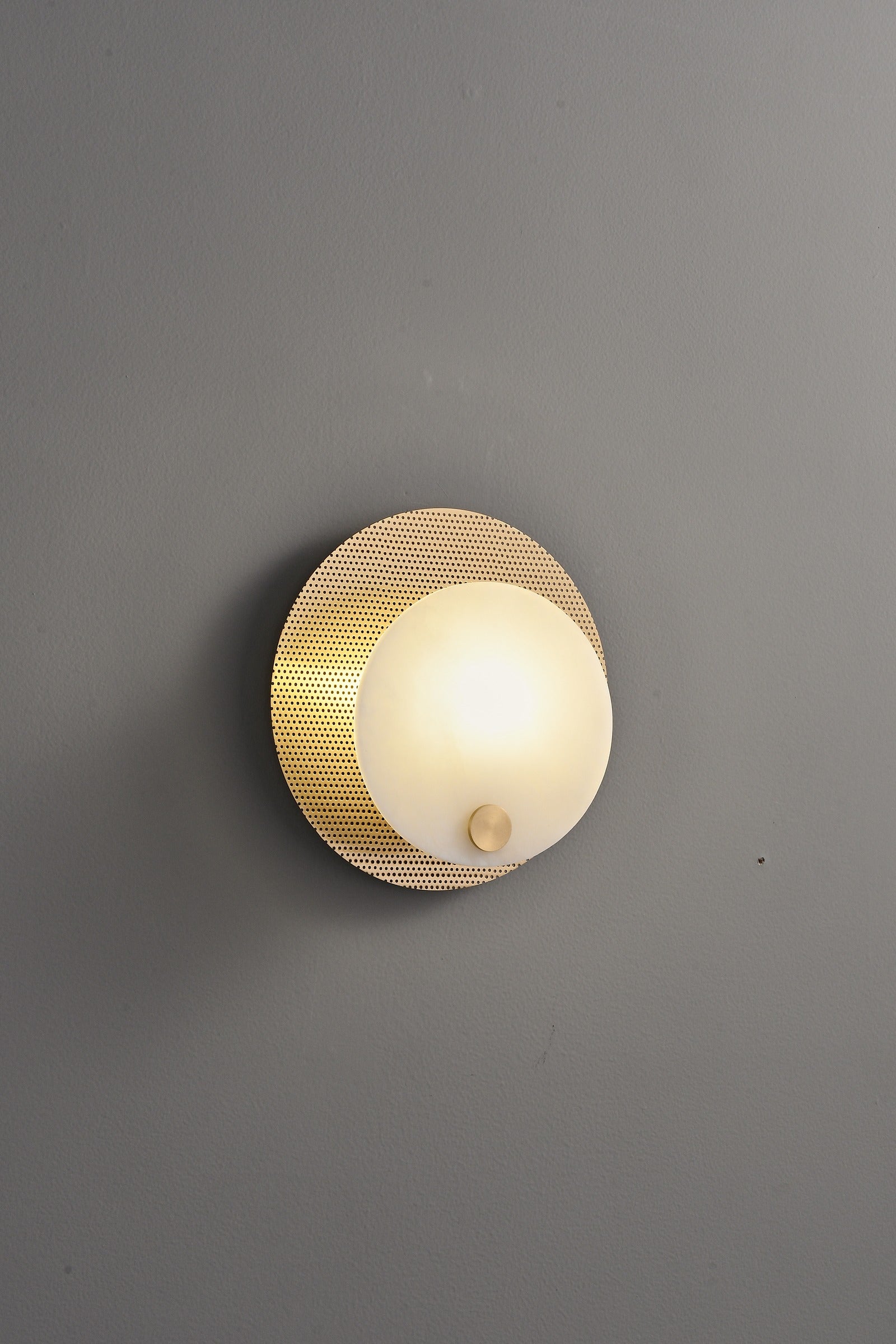 Modern Perforated Copper Alabaster Round Wall Sconce - 19 06-real-round-wall-sconce-front-unlit