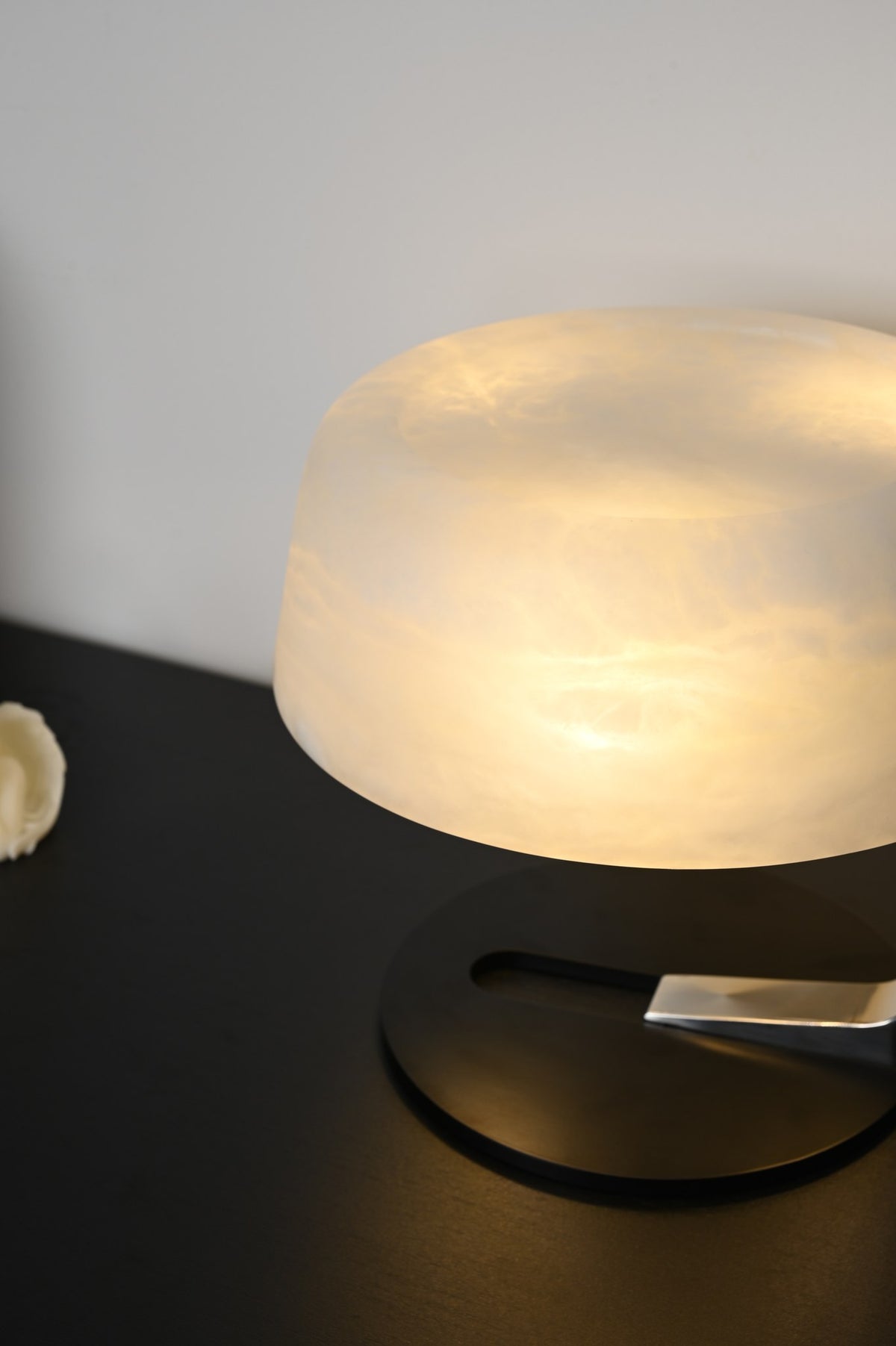 Modern Alabaster Table Lamp in Black and Chrome - 06 06-real-shot-alabaster-table-lamp-lit