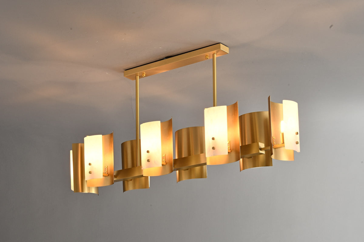 Modern Brushed Brass Alabaster Linear Chandelier - 06 06-real-shot-brushed-brass--alabaster-linear-chandelier-lit