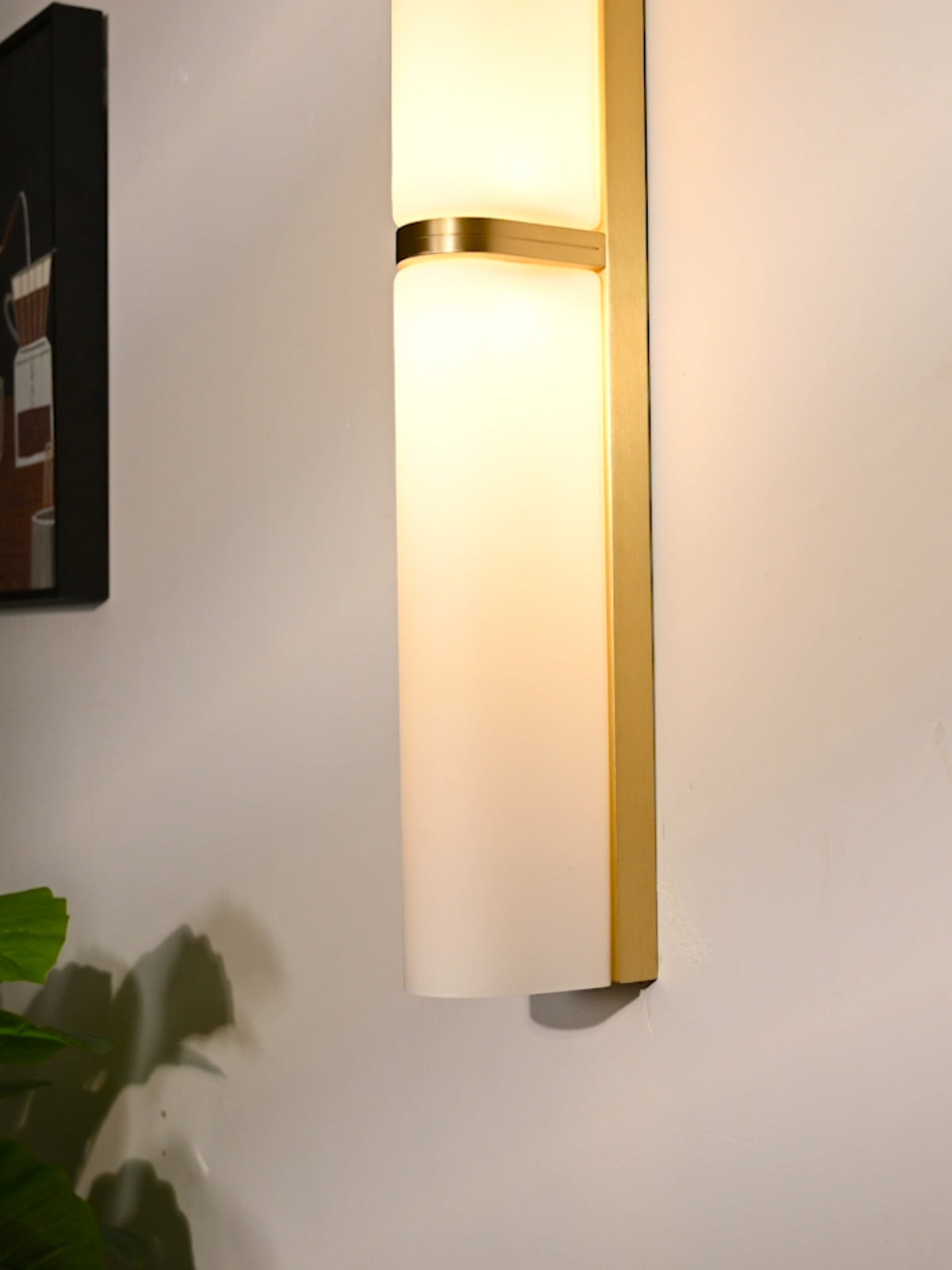 Modern Brushed Brass Milky Glass Wall Sconce - 06 06-real-shot-brushed-brass-milky-white-wall-sconce-front
