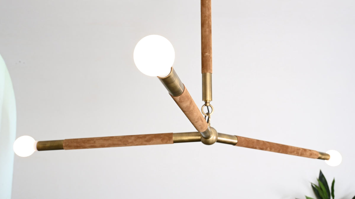 Modern Brass Branch Chandelier with Suede Accents - 06 06-real-shot-copper-suede-branch-chandelier-lit
