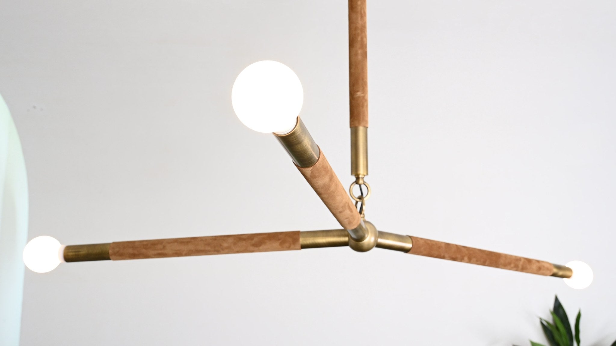 Modern Brass Branch Chandelier with Suede Accents - 06 06-real-shot-copper-suede-branch-chandelier-lit
