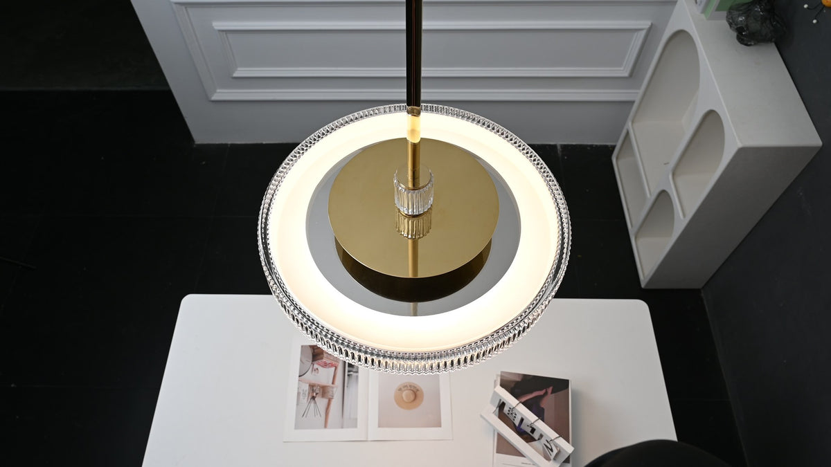 Modern Crystal Glass Drum Pendant Light - 06 06-real-shot-crystal-glass-drum-pendant-lit