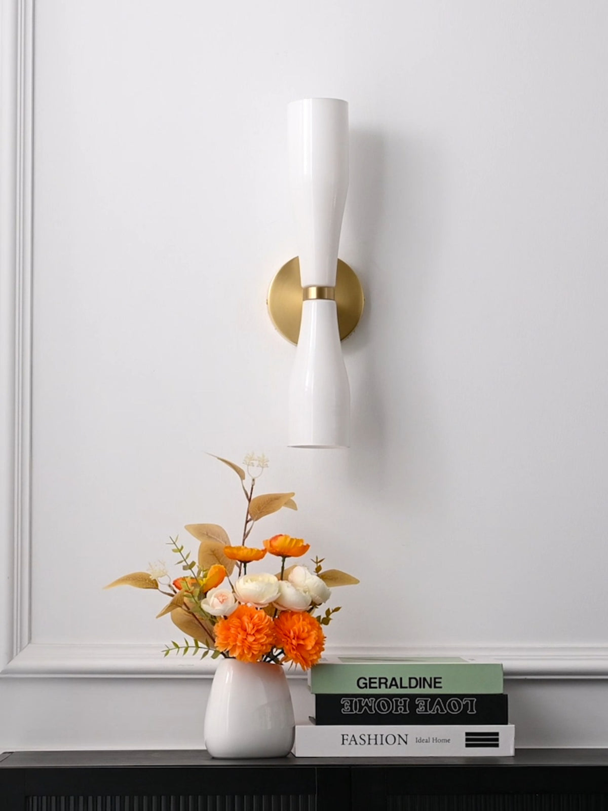 Modern Milky Glass Hourglass Wall Sconce - 06 06-real-shot-milky-glass-hourglass-wall-sconce-lit