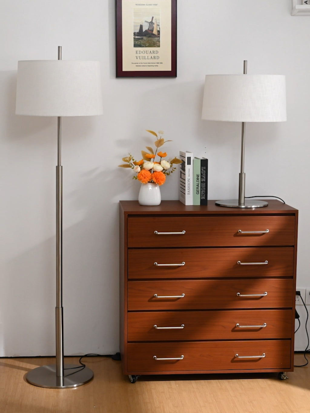 Modern Satin Nickel Off-White Fabric Lamp - 06 06-real-shot-satin-nickel-off-white-lamp-shade