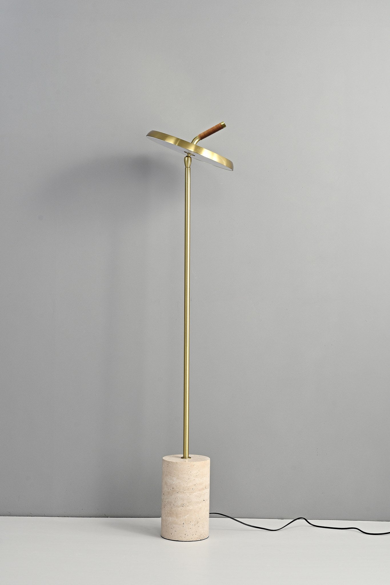 Modern Travertine Leather Floor Lamp in Gold - 06 06-real-shot-travertine-leather-floor-lamp-front